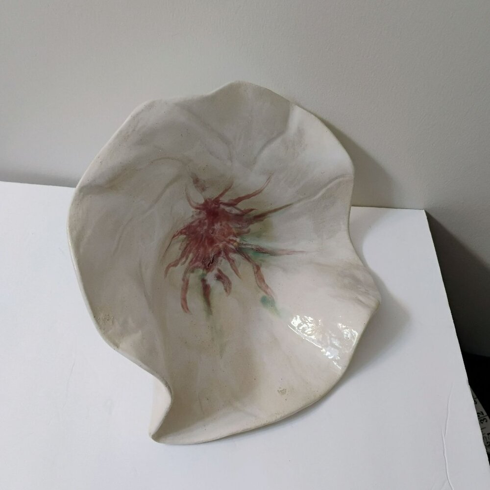 Handcrafted Art Pottery Flower Centerpiece Bowl, Decorative Ceramic White Pink - Picture 11 of 11
